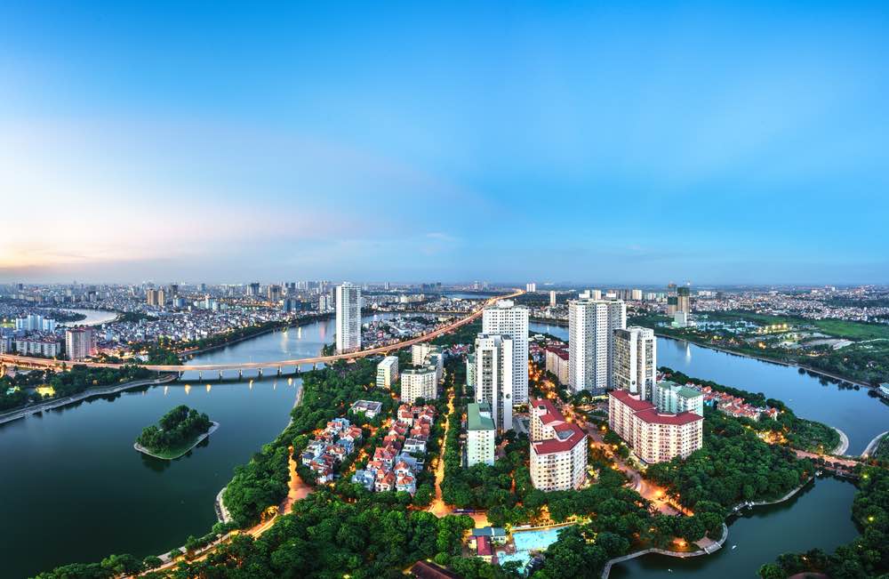 Overzicht de skyline van Hanoi